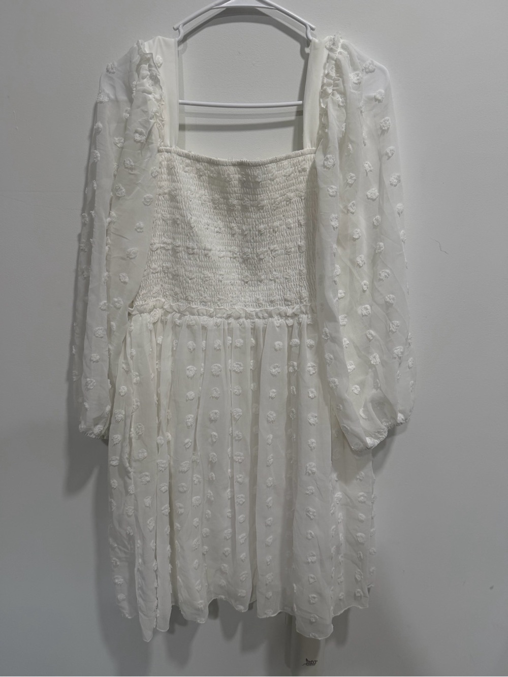 & Other Stories Ivory Smocked Swiss Dot Long Sleeve Mini Dress